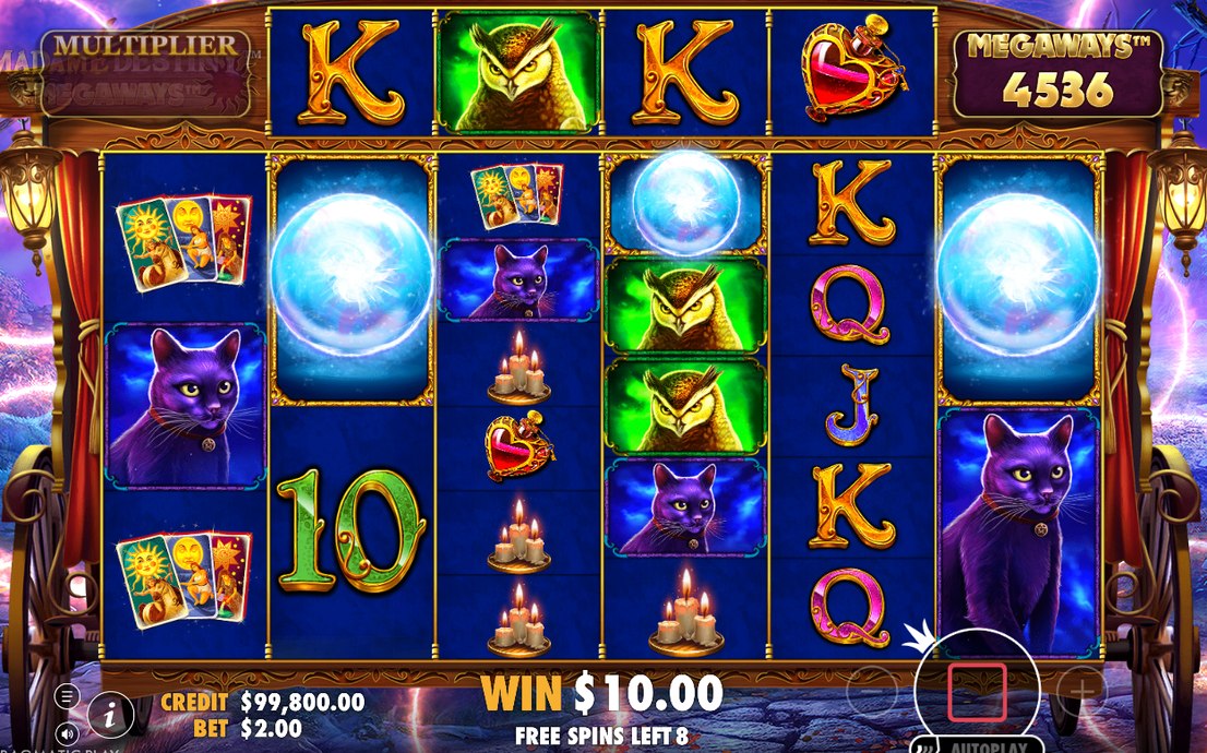 Free-Spins-Ansicht mit Rundenzahl und Multiplikator